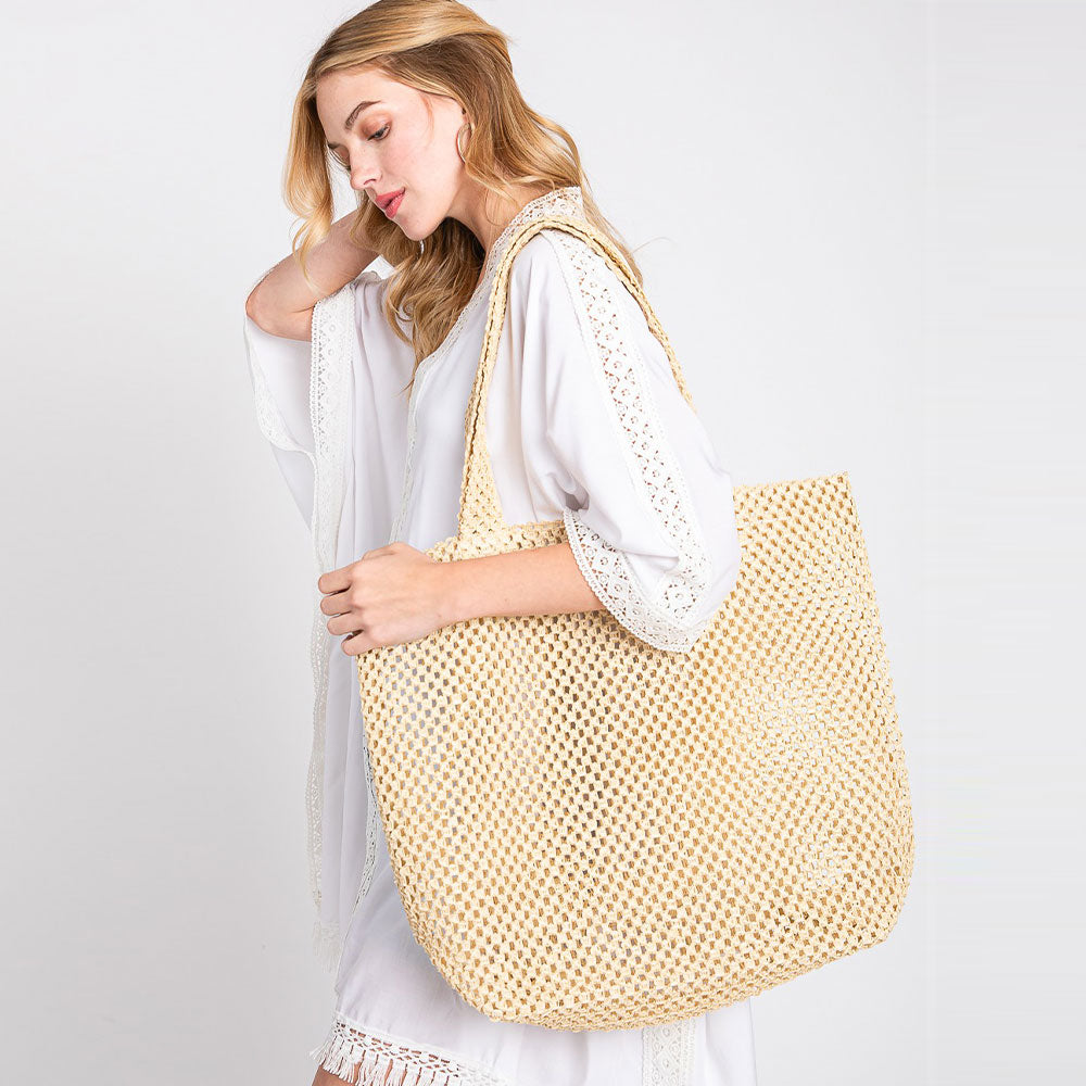 Solid Crochet Straw Bag