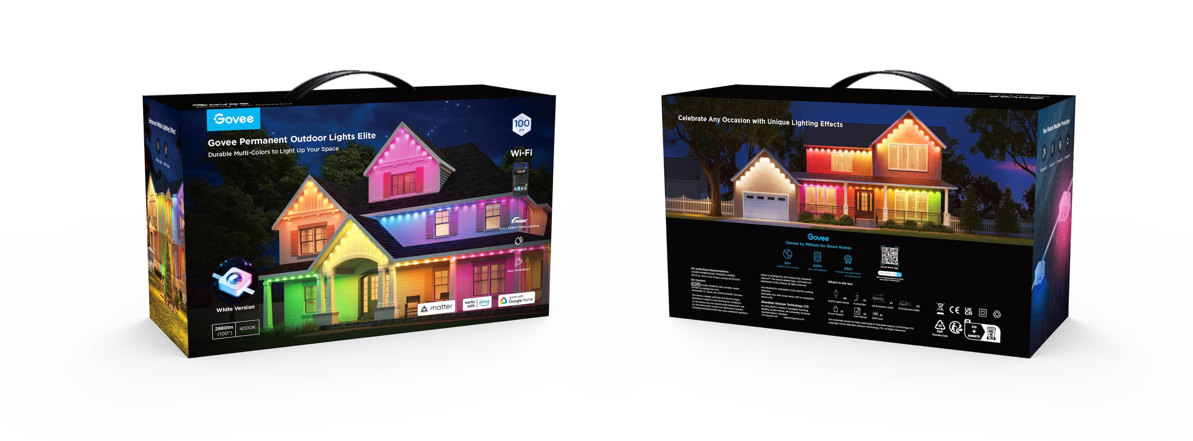 Govee - Wi-Fi RGBIC Outdoor Permanent String Lights 100ft - White