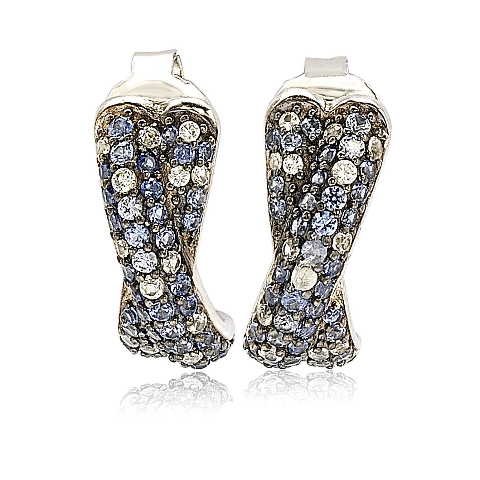 Suzy Levian Sterling Silver Sapphire Petite Crossover Pave Earrings