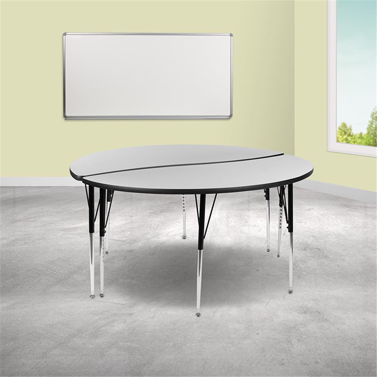 Flash Furniture  60 in. Circle Wave Flexible Thermal Laminate Activity Table Set with Standard Height Adjustable Legs, Grey - 2 Piece