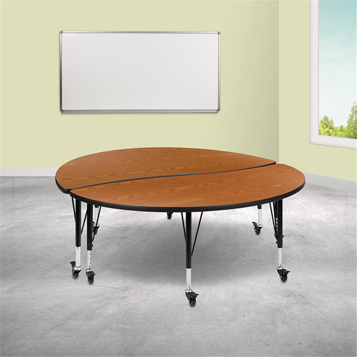 Flash Furniture  60 in. Mobile Circle Wave Flexible Thermal Laminate Kids Adjustable Activity Table Set, Oak - 2 Piece
