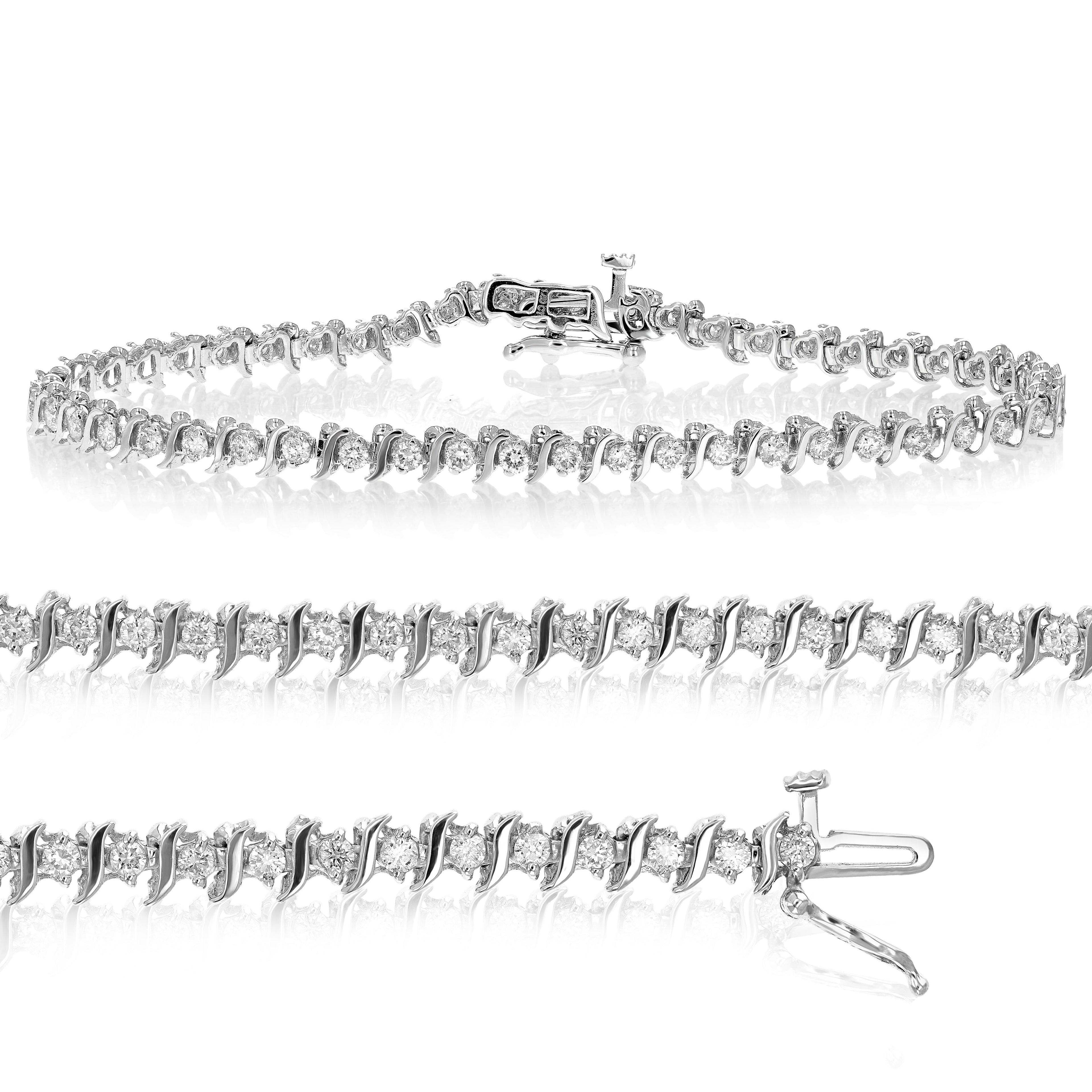 1.50 cttw SI2-I1 IGI Certified Diamond Bracelet 10K White Gold S-Link 7 Inch