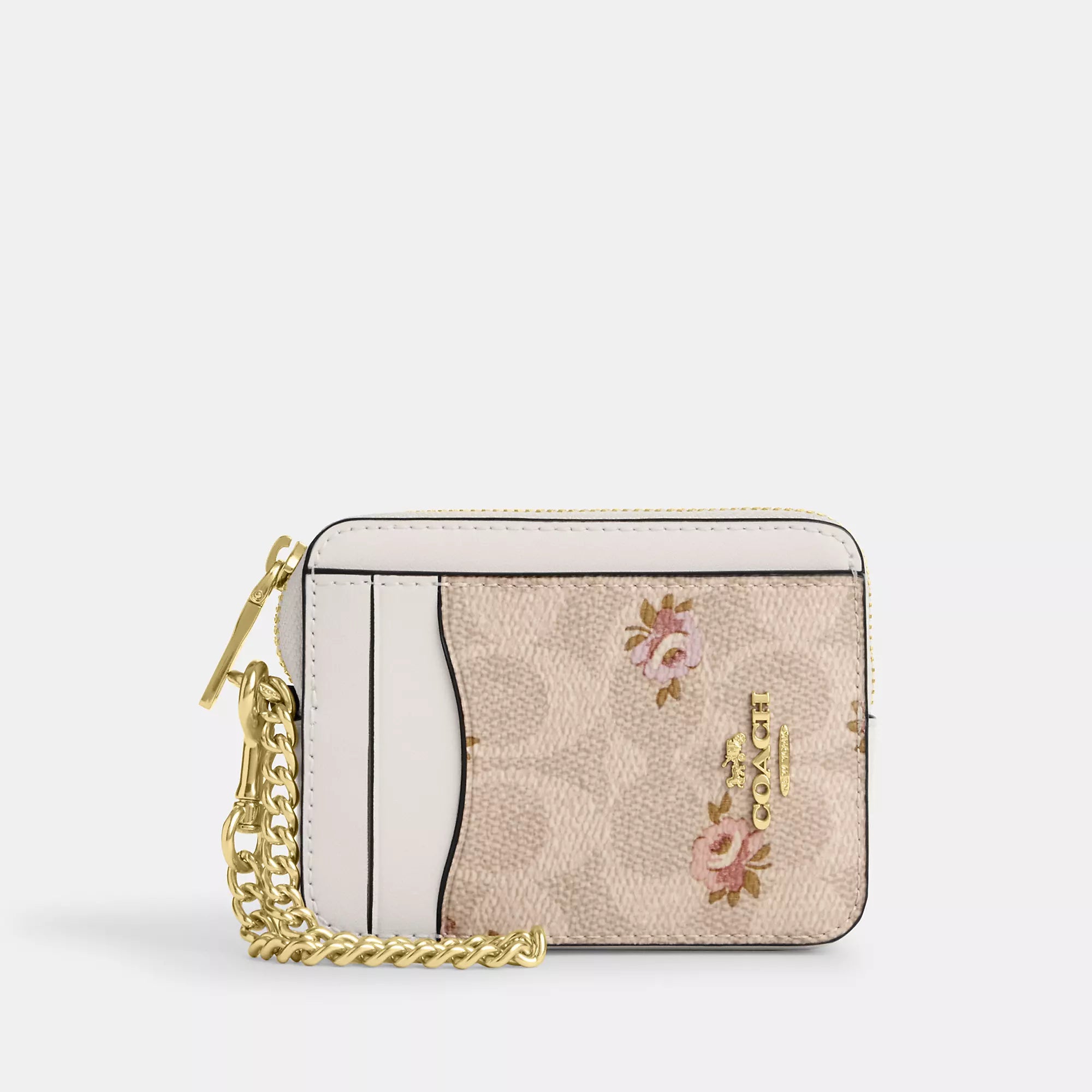 Coach Outlet Zip Card Case In Signature Canvas With Floral Print