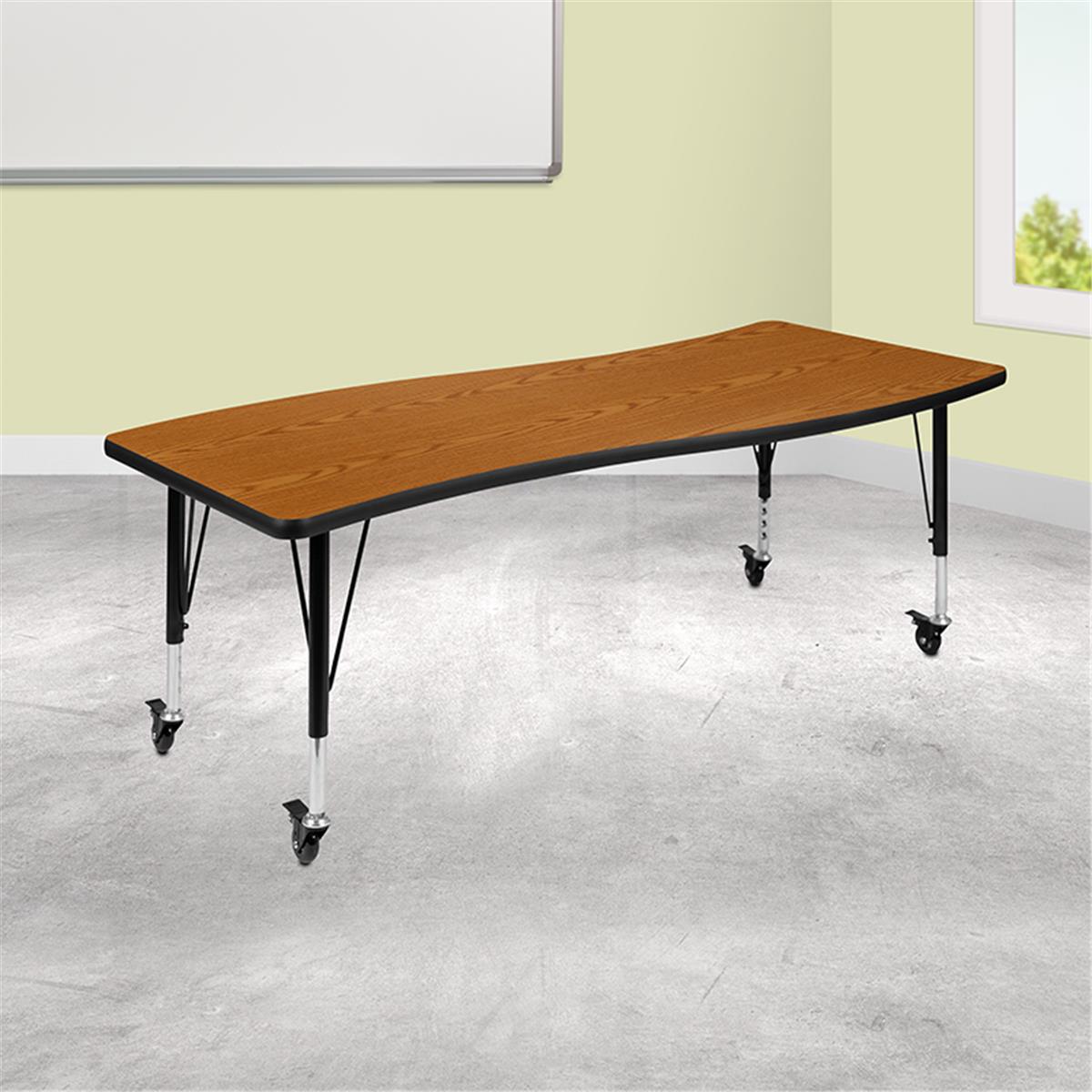 Flash Furniture  26 x 60 in. Mobile Rectangular Wave Flexible Collaborative Laminate Activity Table wth Height Adjustable Short Legs Oak