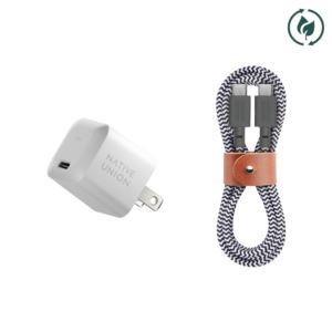Native Union FAST30-CC-WHZEB-US Fast GaN PD 30W Charger w/ USB-C to USB-C Cable Bundle White/Zebra