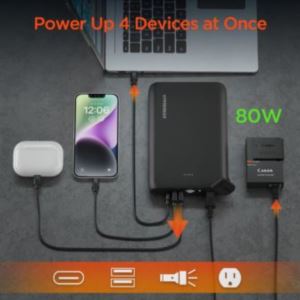 HYPERCEL 15695 HyperGear 24,000mAh Power Brick Laptop Power Bank with 65W USB-C PD and AC Outlet