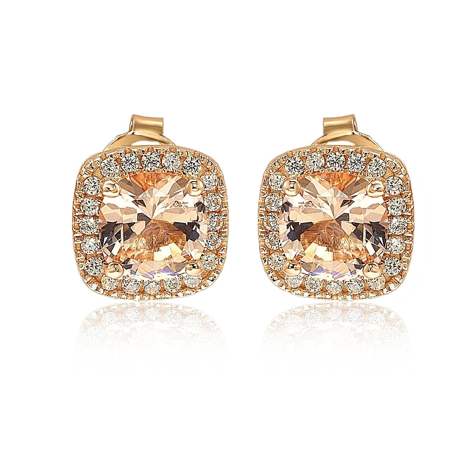 Suzy Levian Rose Sterling Silver Cushion Cut Morganite Cubic Zirconia Halo Studs