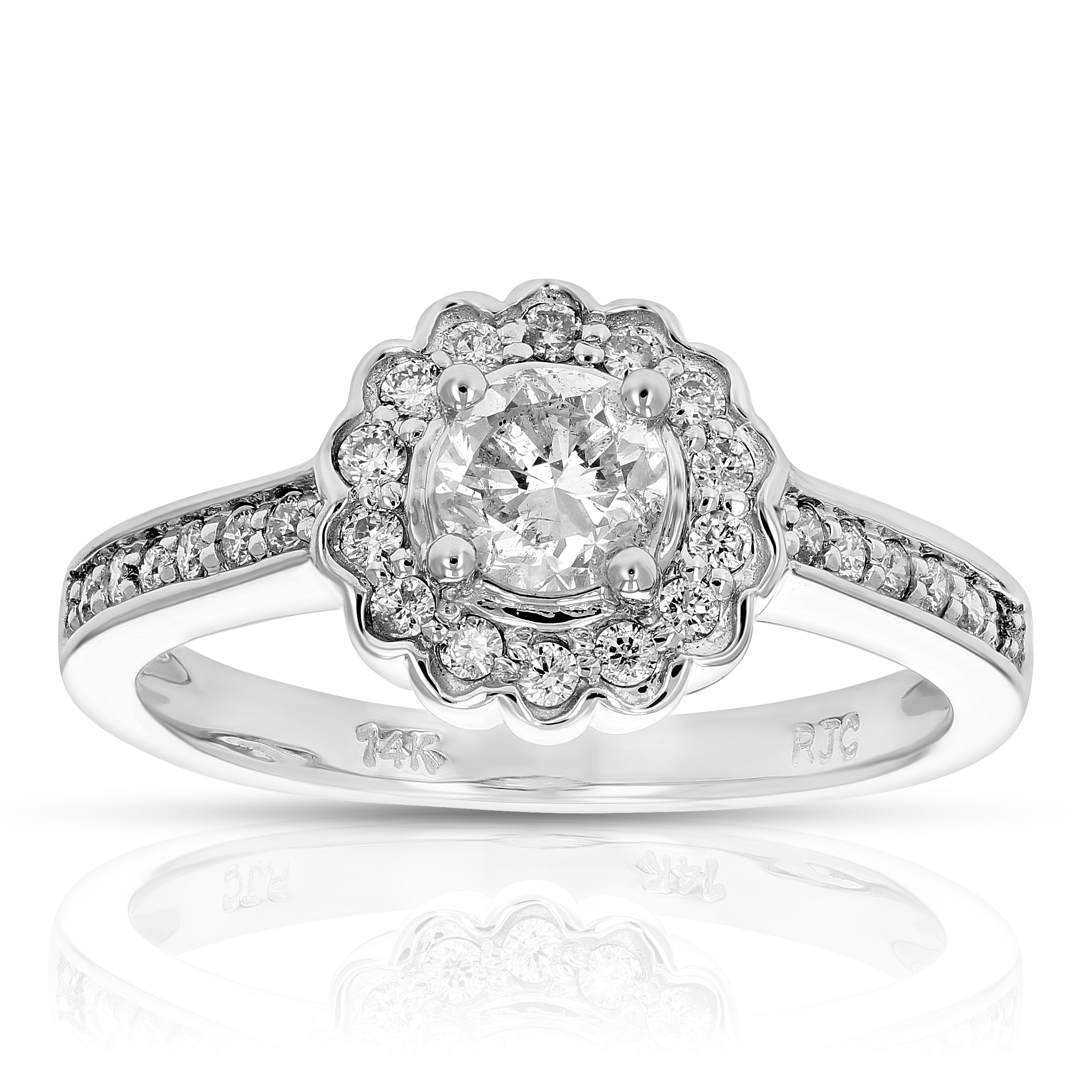 1 cttw Cluster Composite Diamond Engagement Ring 14K White Gold Round