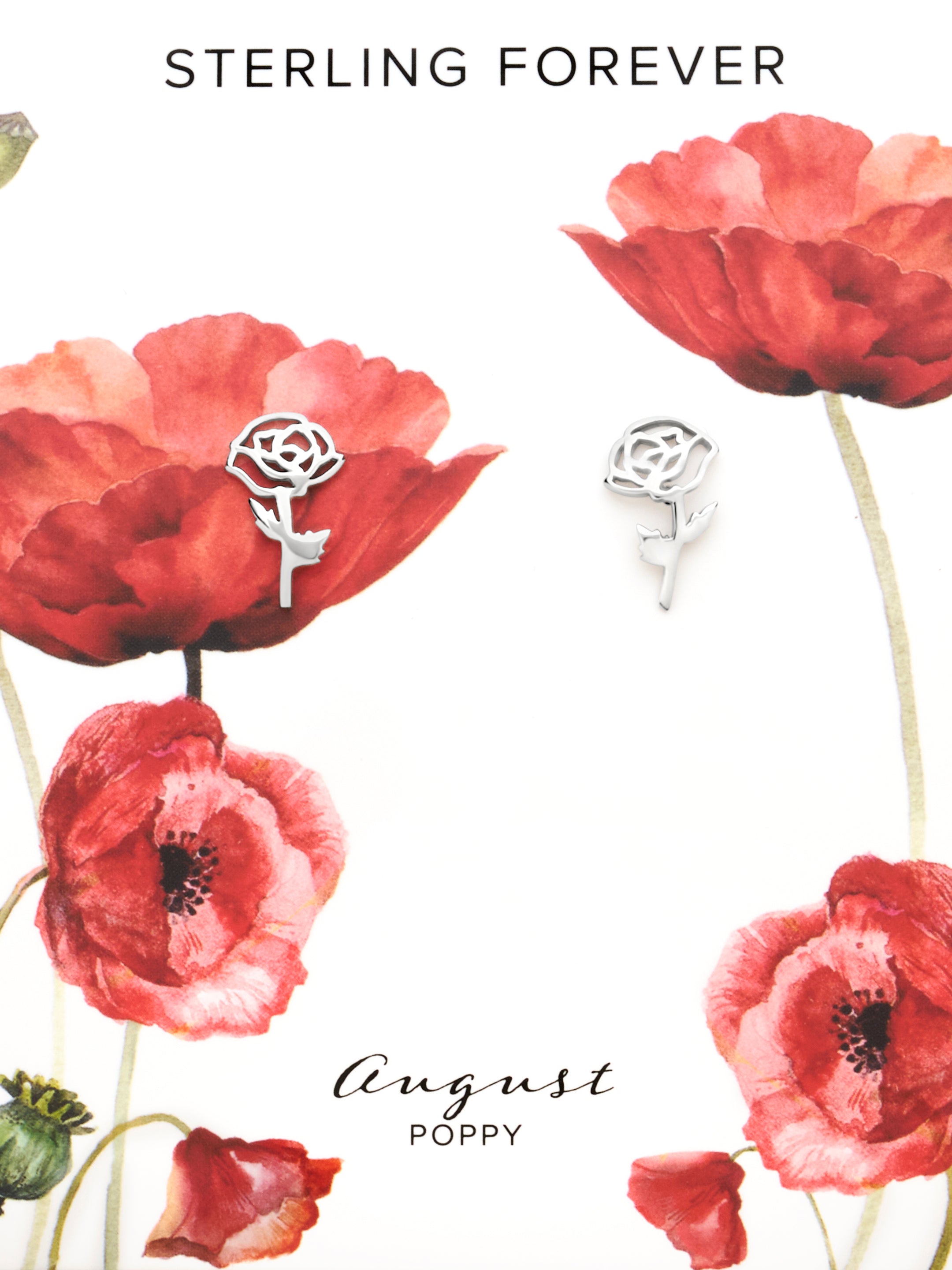 Sterling Silver Birth Flower Earring Studs - August