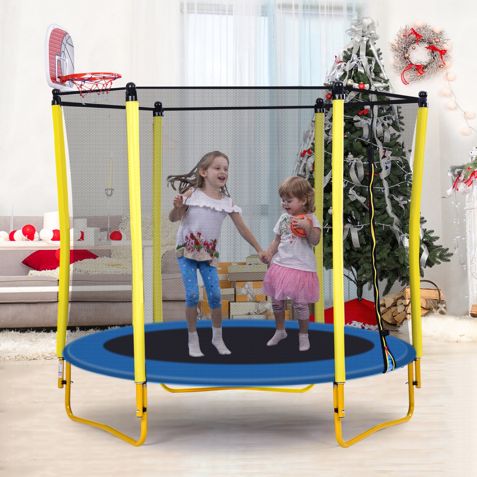 Streamdale 65" Mini Toddler Trampoline with Enclosure and Basketball Hoop
