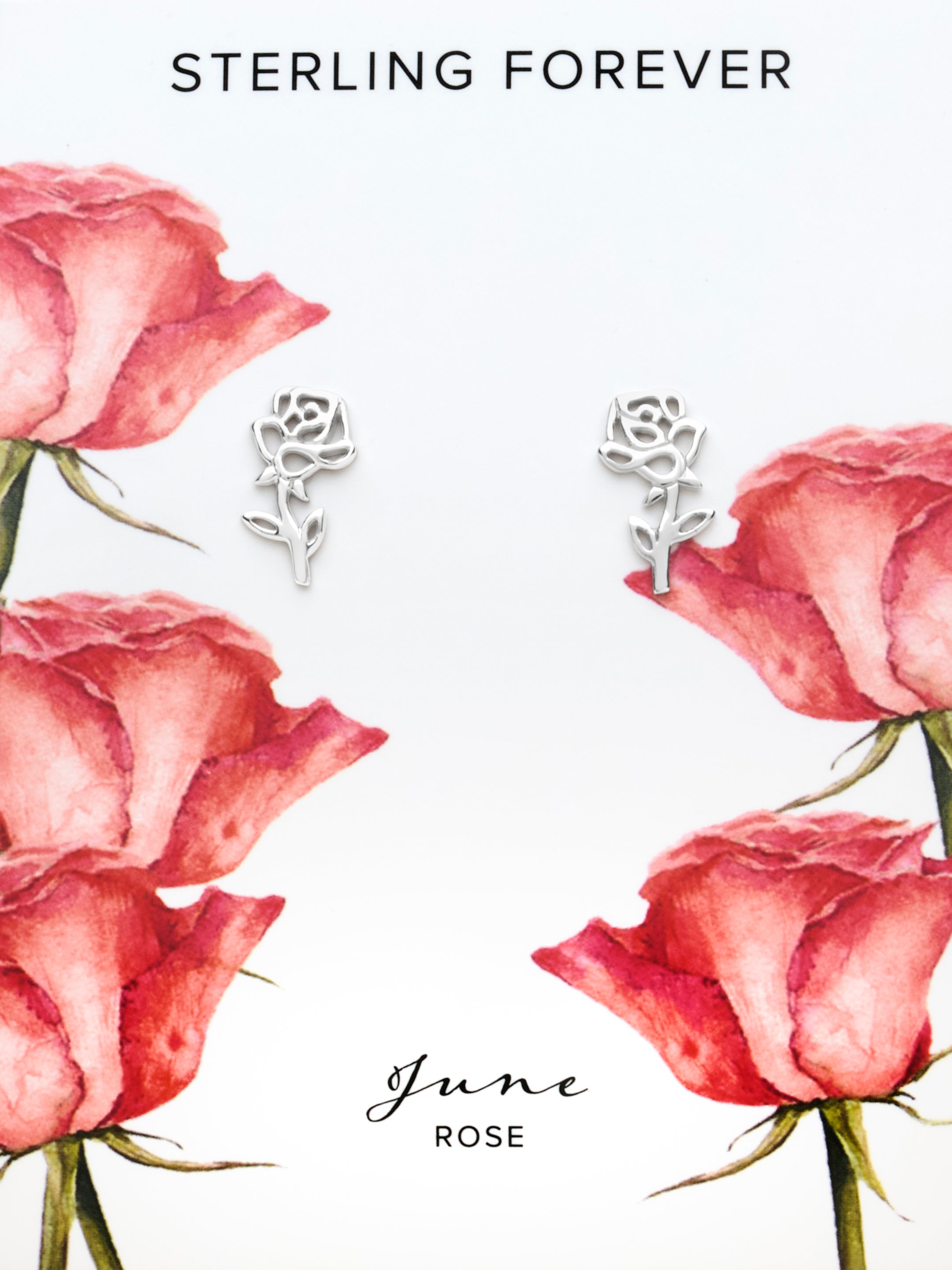 Sterling Silver Birth Flower Earring Studs - June