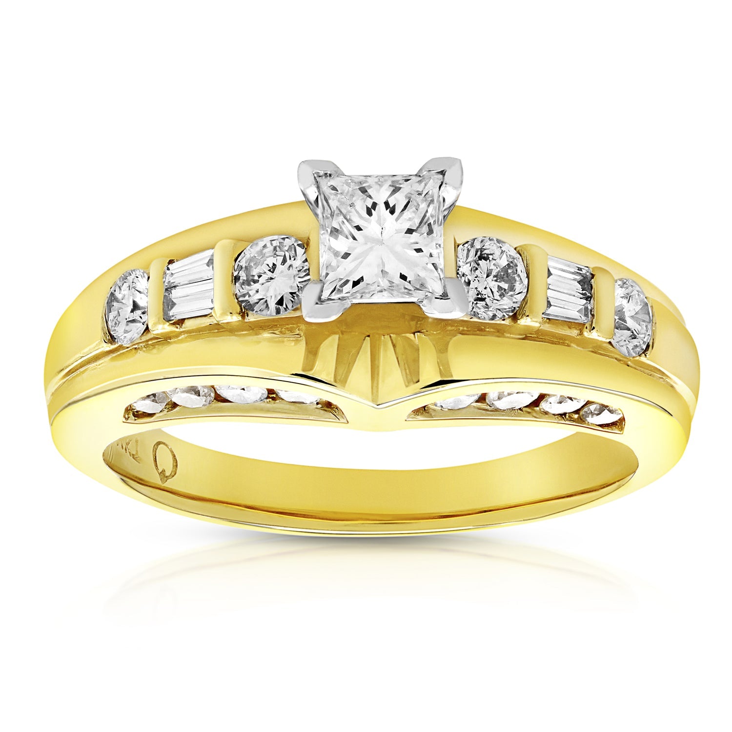 1 cttw Diamond Engagement Ring 14K Yellow Gold Princess Cut Bridal