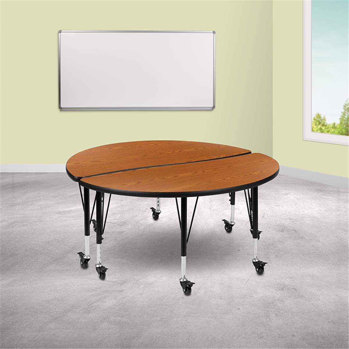 Flash Furniture  47.5 in. Mobile Circle Wave Flexible Thermal Laminate Kids Adjustable Activity Table Set, Oak - 2 Piece