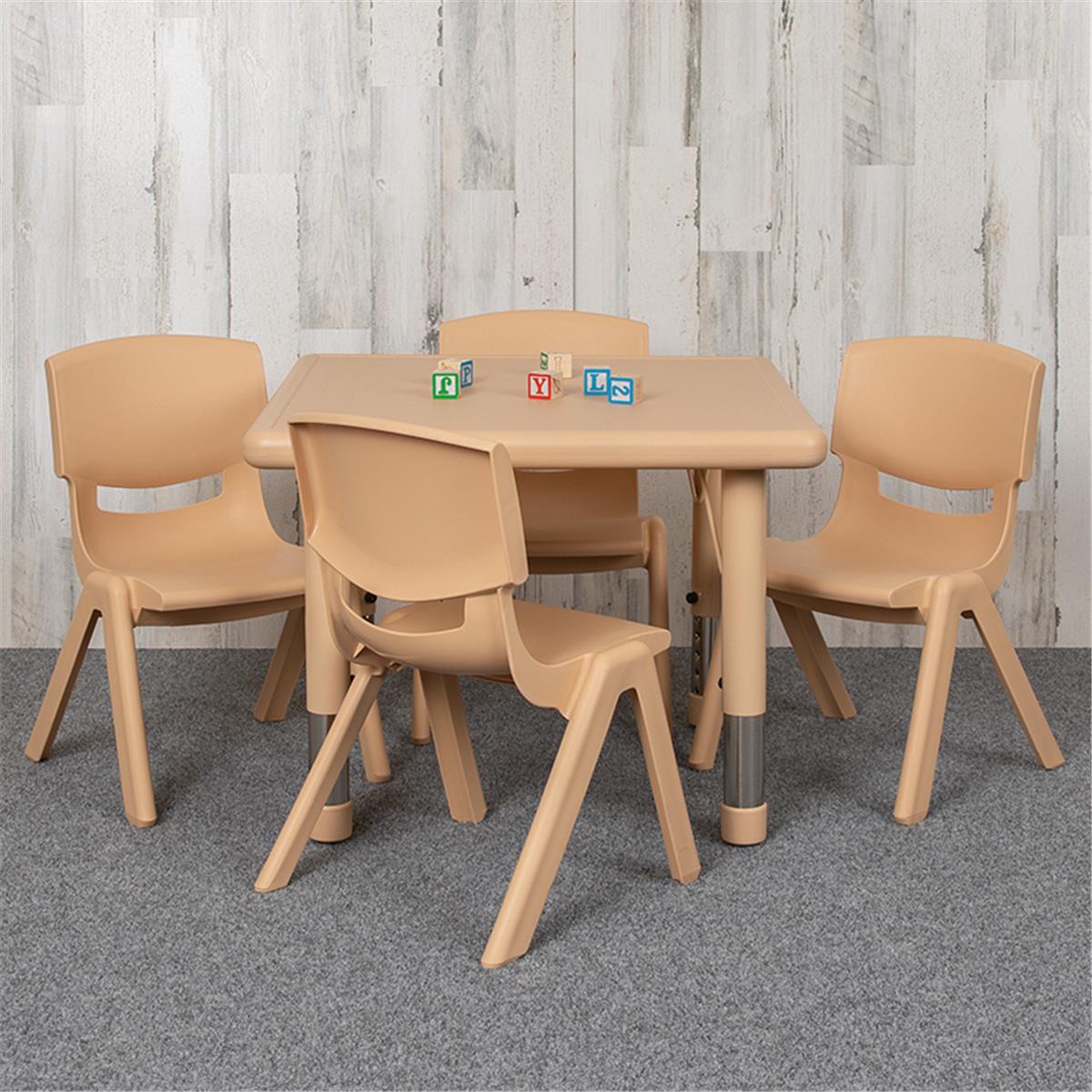 Flash Furniture  24 in. Square Plastic Height Adjustable Activity Table Set with 4 Chairs, Natural Color