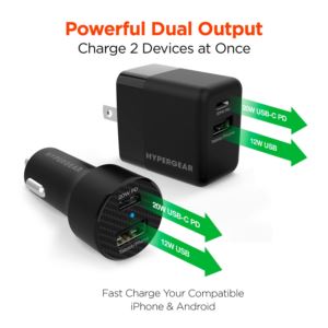 HYPERCEL 15409 Hypergear Wall/Car Charger Bundle 20W USB-C PD + 12W Black