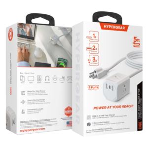 HYPERCEL 15706 HyperGear Cube Multi-Port Power Strip Extension Cord White