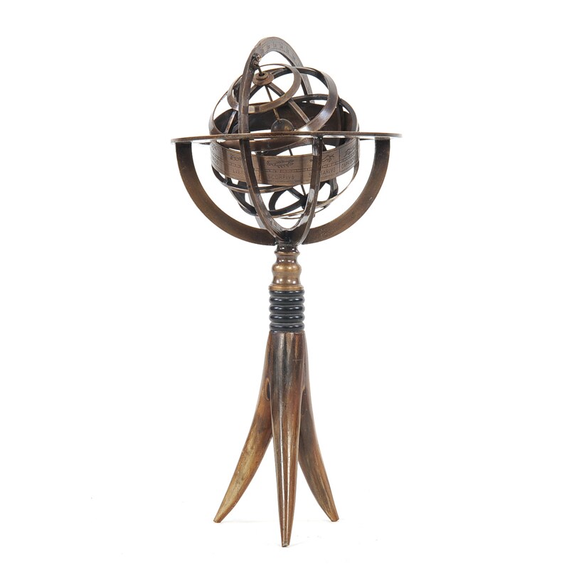 Brass Armillery Globe On Horn Stand Decorative Accessory