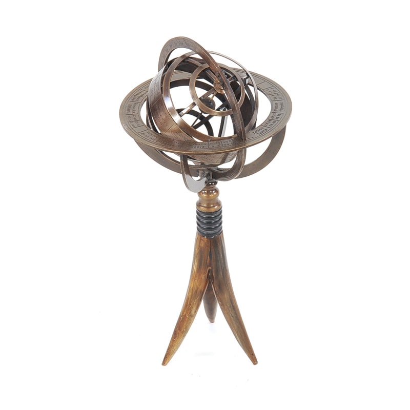 Brass Armillery Globe On Horn Stand Decorative Accessory