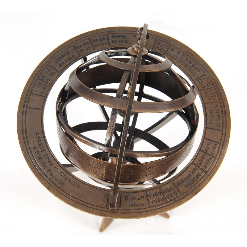 Brass Armillery Globe On Horn Stand Decorative Accessory