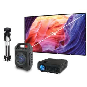 GPX KIT302BDL Bundle with Projector, 120" Screen, Party Speaker & Tripod