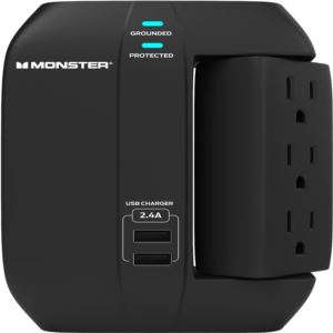 Monster-Essentials-5001 Monster Wall Plug-In with Swivel Outlets and USB/USB-C Ports - Black