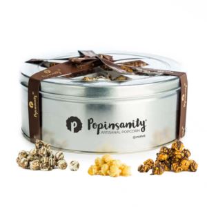 DLXTRITIN.2-US Popinsanity Popcorn Round Deluxe Tri Flavor Tin - 3 Flavors x 2