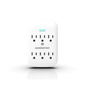Monster-Essentials-5000W Monster Wall Plug In Surge Protector 6 Outlet - White