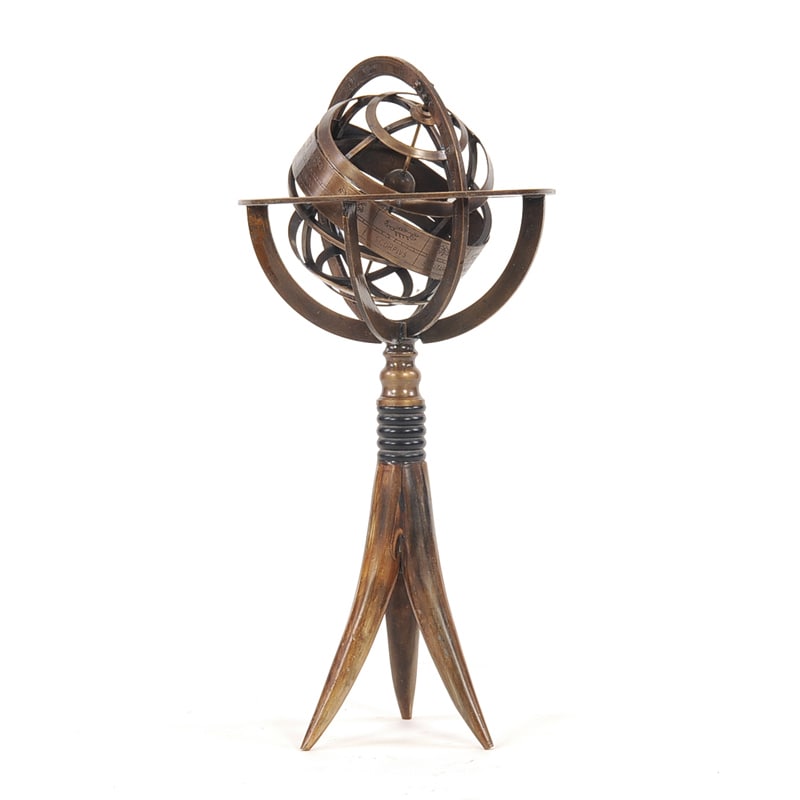 Brass Armillery Globe On Horn Stand Decorative Accessory
