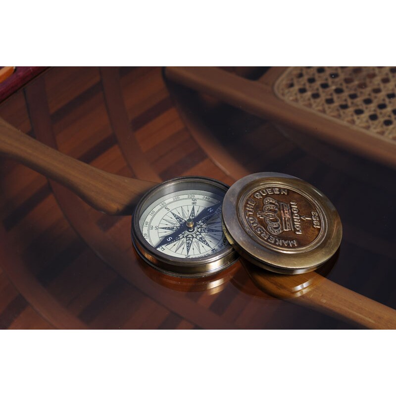 Old Modern Handicrafts Brass Makers to the Queen Compass with Leather Case