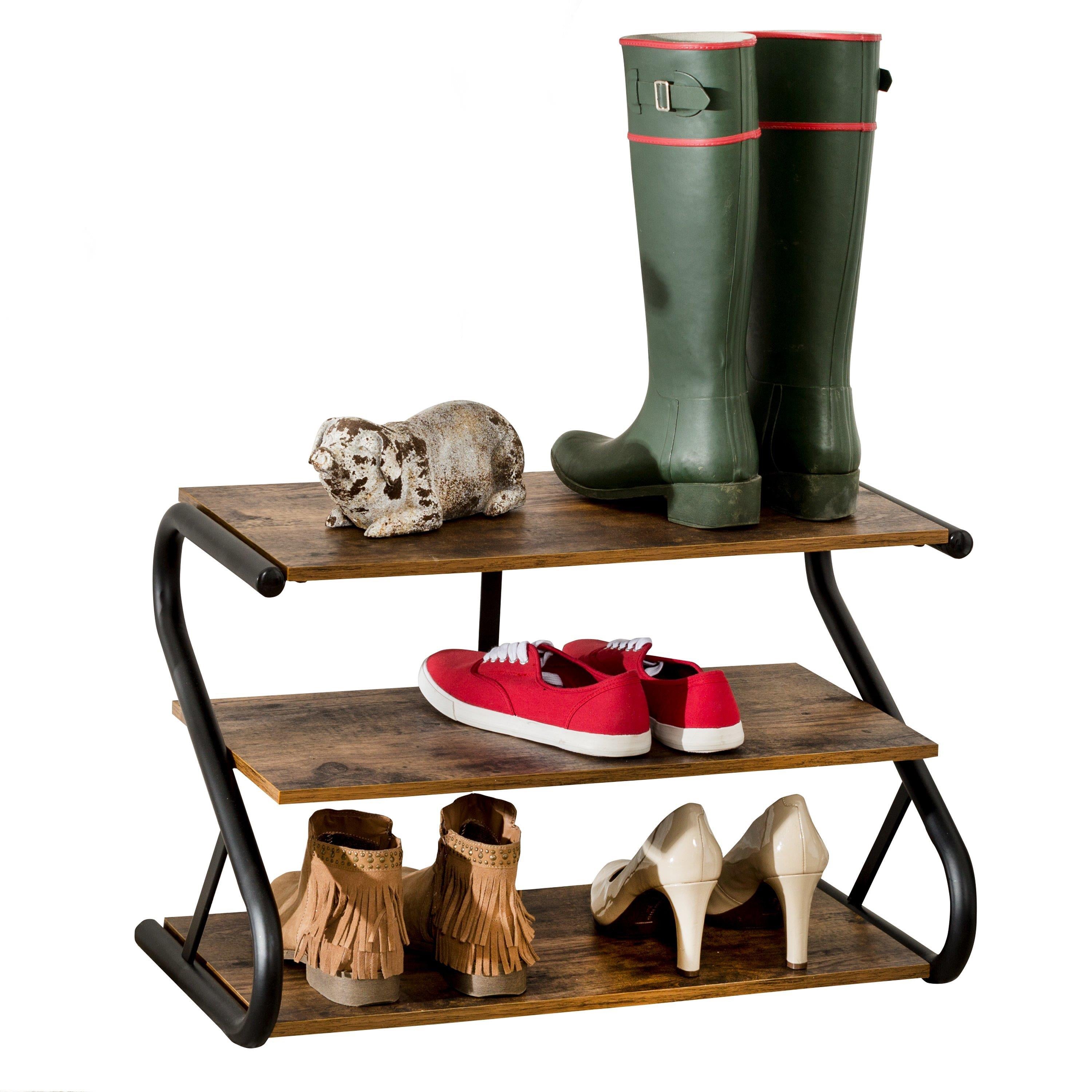 3 Shelf Z-Frame Rustic Wooden Shoe Rack