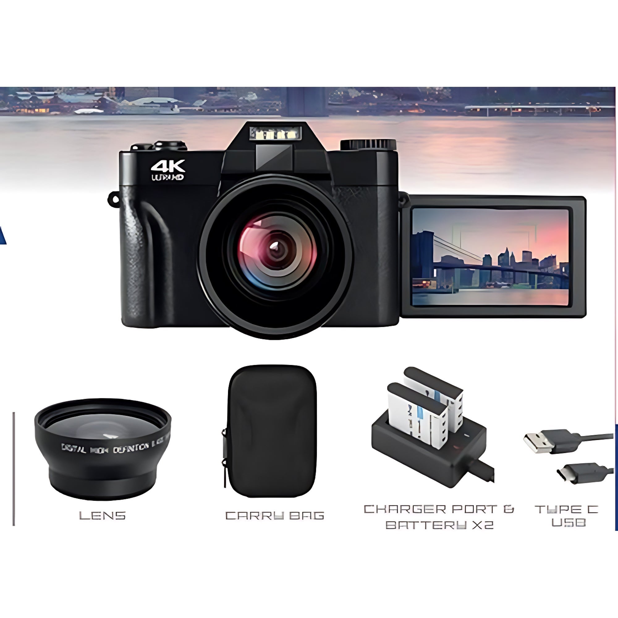 48MP Point and Shoot Ultra 4K HD Digital Camera Black