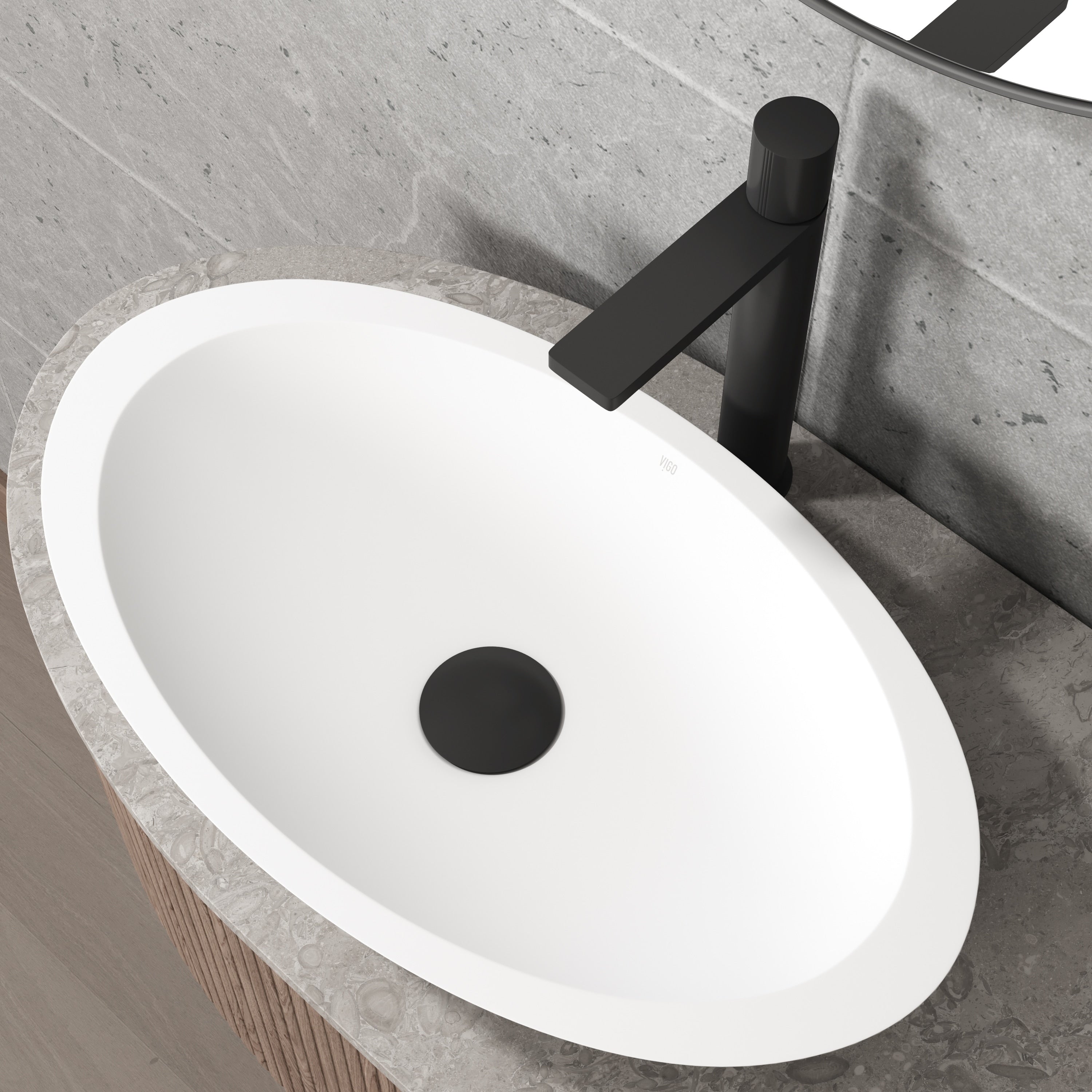 VIGO 1.75" W Vessel Bathroom Sink Pop-up Drain and Mounting Ring in Matte Black