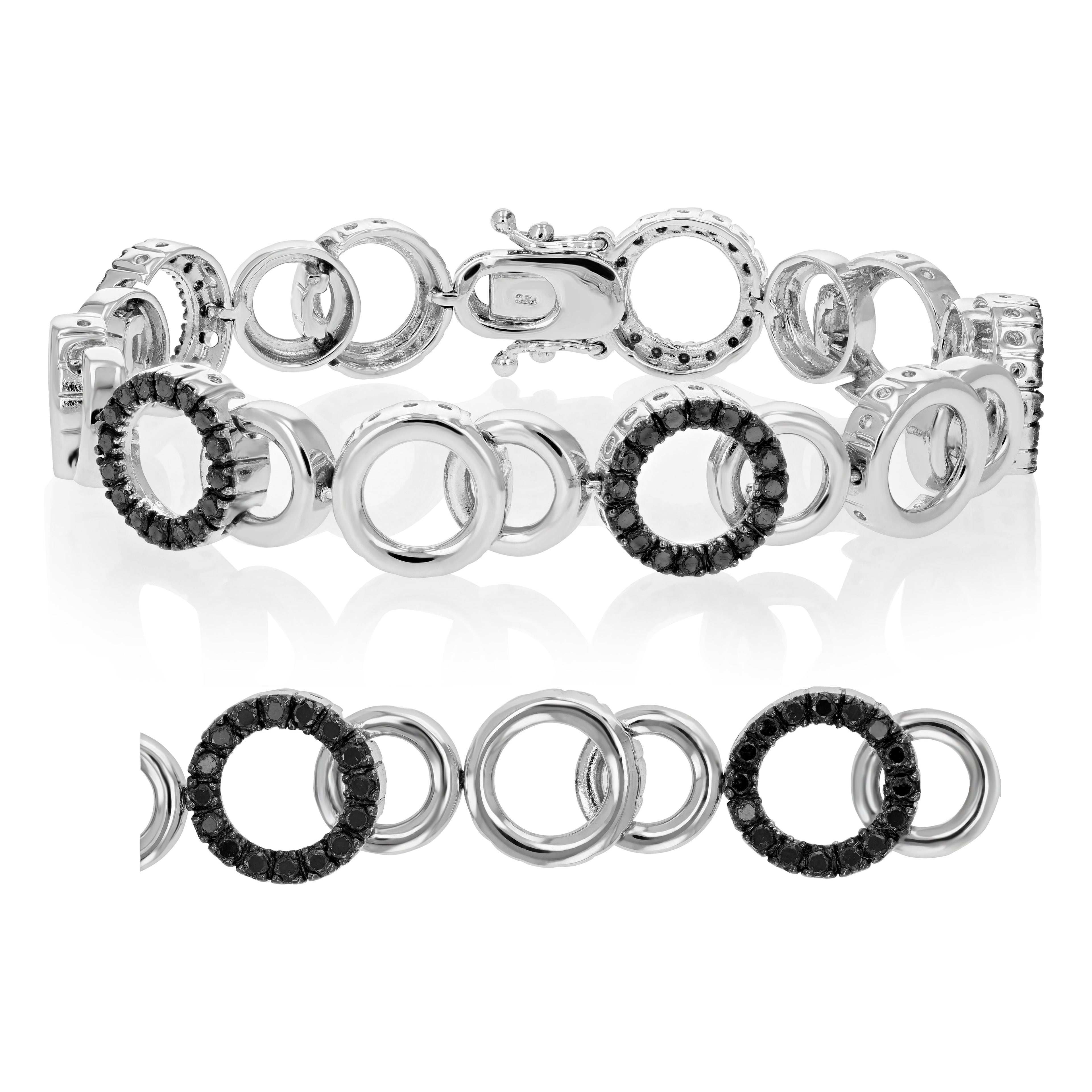 2 cttw Black Diamond Tennis Bracelet .925 Sterling Silver With Rhodium Circle