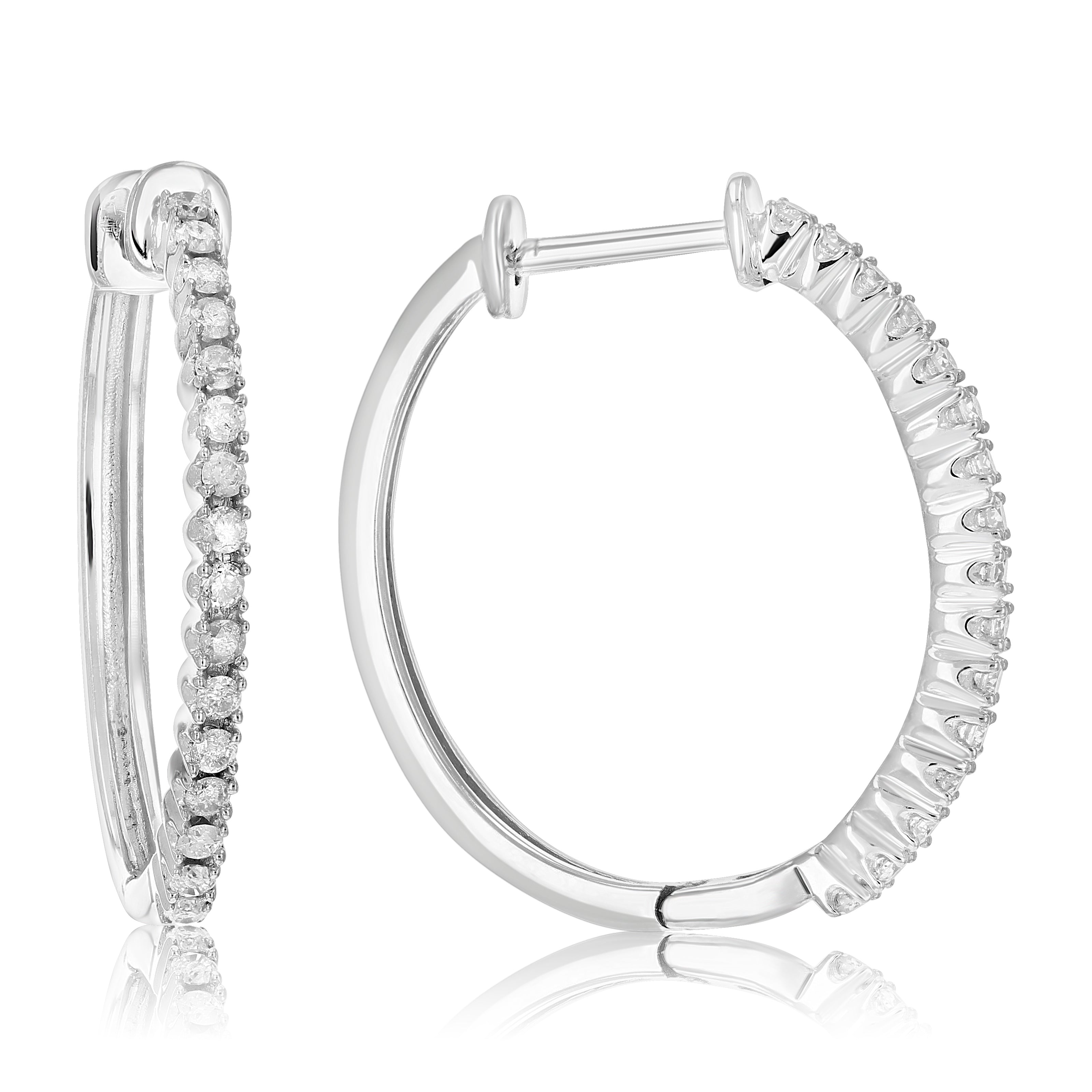 1/5 cttw Diamond Hoop Earrings .925 Sterling Silver 32 Stones Dangle 3/4 Inch