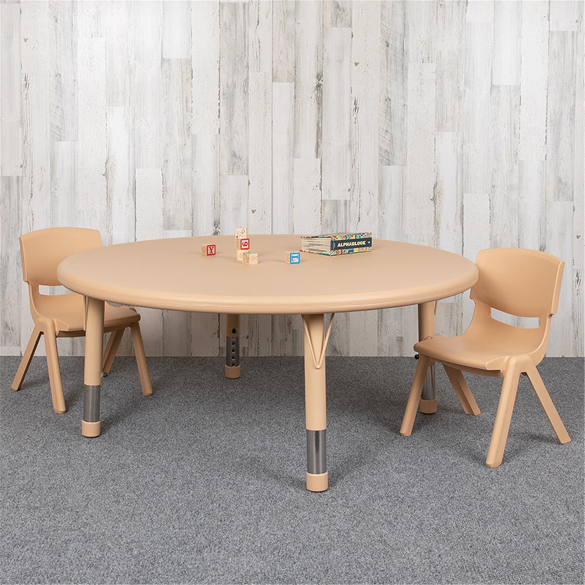 Flash Furniture  45 in. Round Plastic Height Adjustable Activity Table Set with 2 Chairs, Natural Color