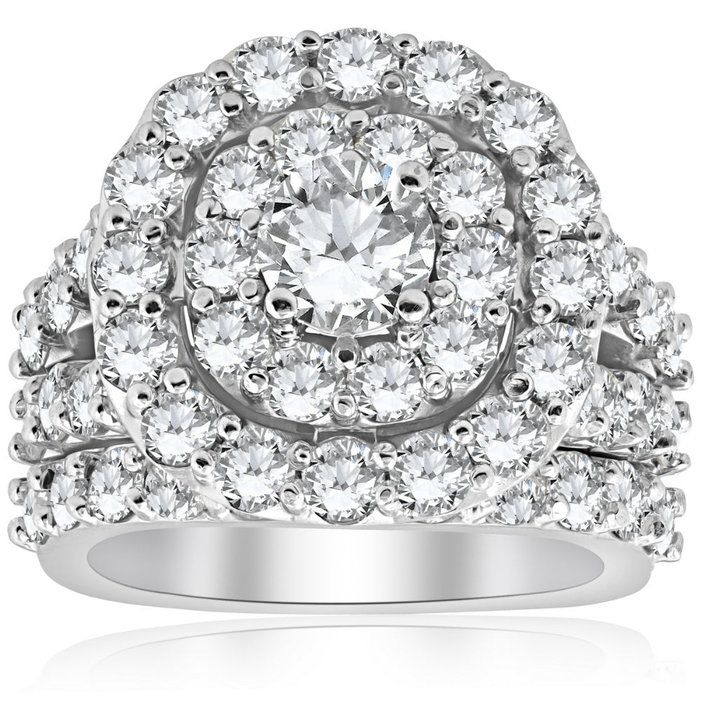 4 1/3 ct Diamond Cushion Double Halo Engagement Ring Wedding Set 10k White Gold