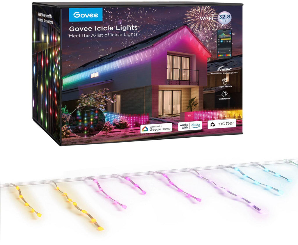 Govee - RGBIC 32.8ft Icicle Lights - Multi