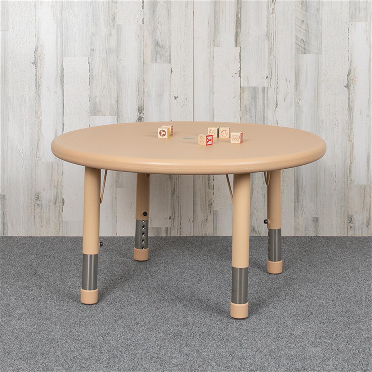 Flash Furniture  33 in. Round Plastic Height Adjustable Activity Table, Natural Color