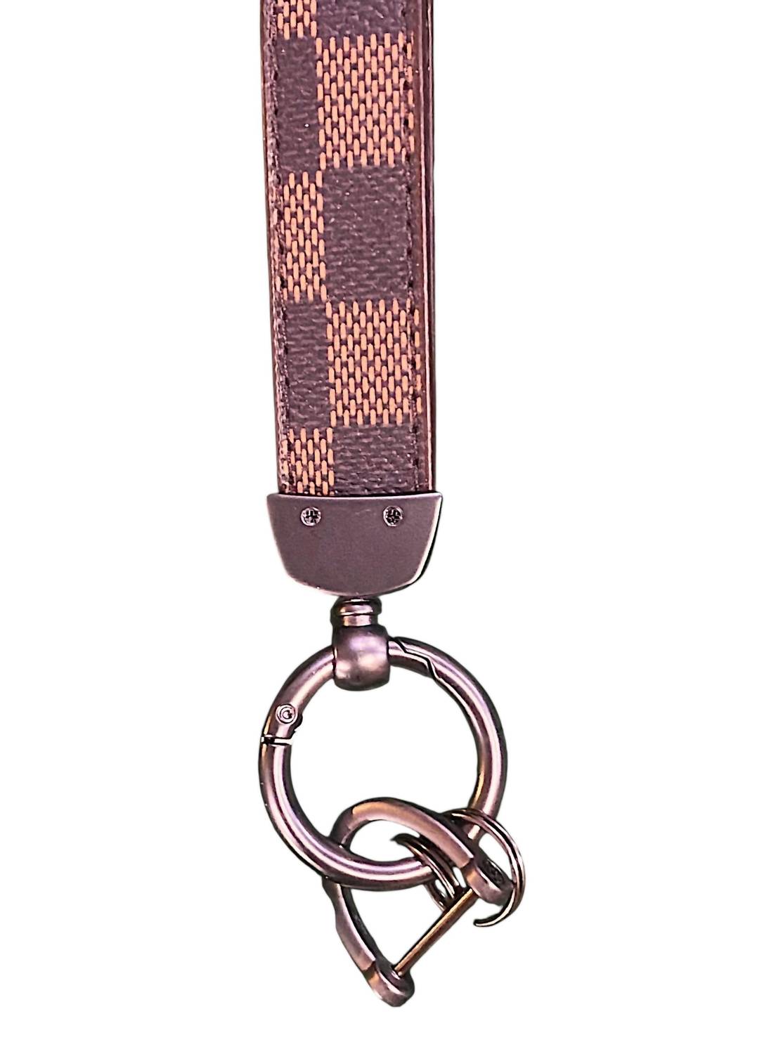 Unisex Checkered Faux Leather Keychain In Brown
