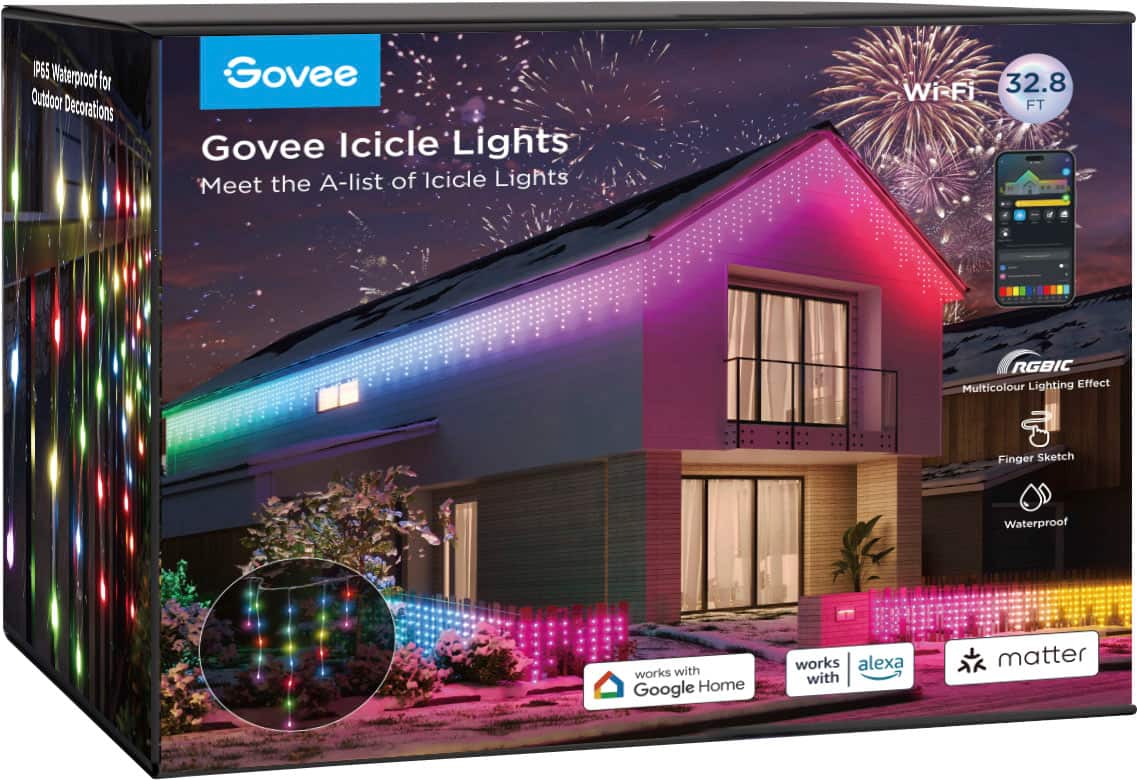Govee - RGBIC 32.8ft Icicle Lights - Multi
