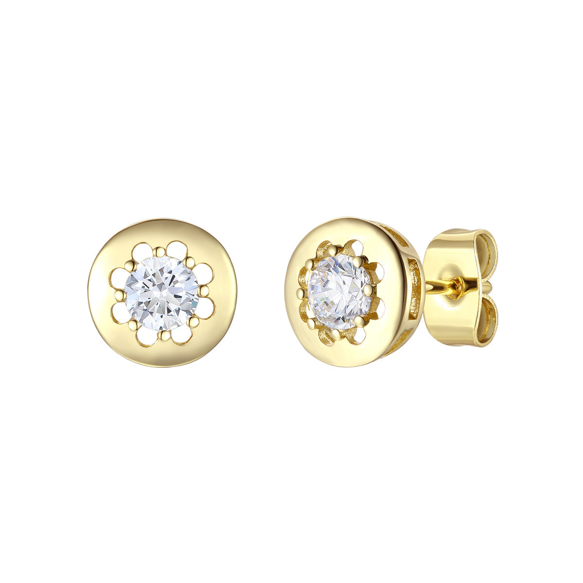 Rg 14k Gold Plated with Diamond Cubic Zirconia Round Modern Bezel Stud Earrings