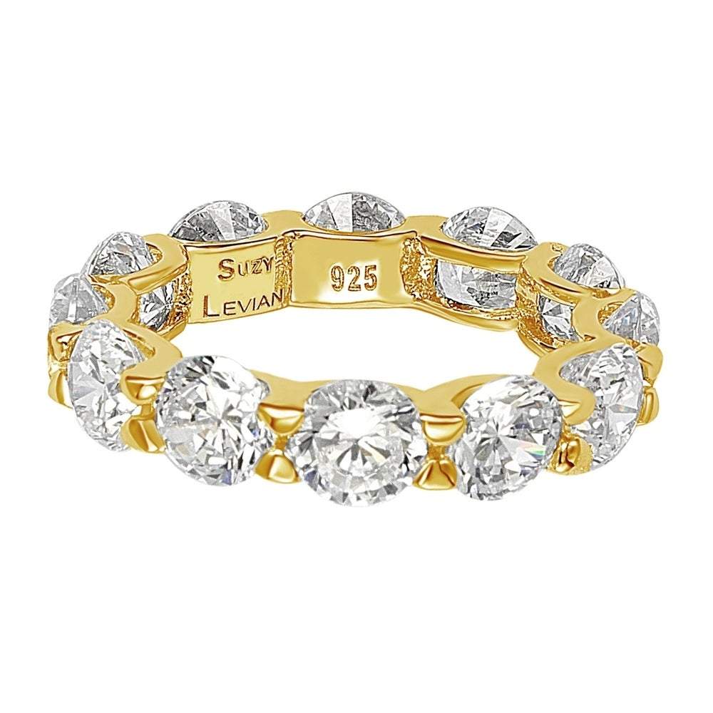 Suzy Levian Golden Sterling Silver Cubic Zirconia Round U-Shape Eternity Band