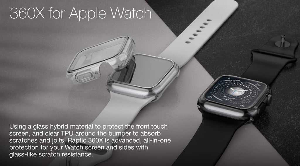 Raptic - 360X Bumper with Built-In Glass Screen Protection for Apple Watch Ultra 49mm - Clear