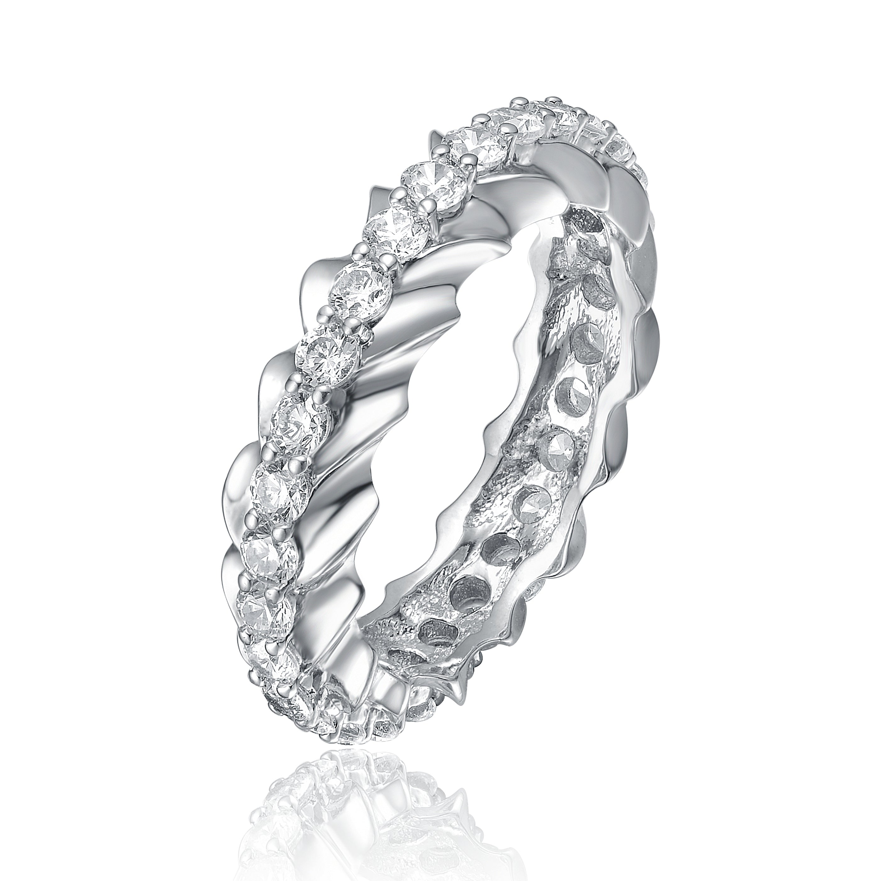 Rachel Glauber Rhodium Plated Oval Cubic Zirconia Band Ring