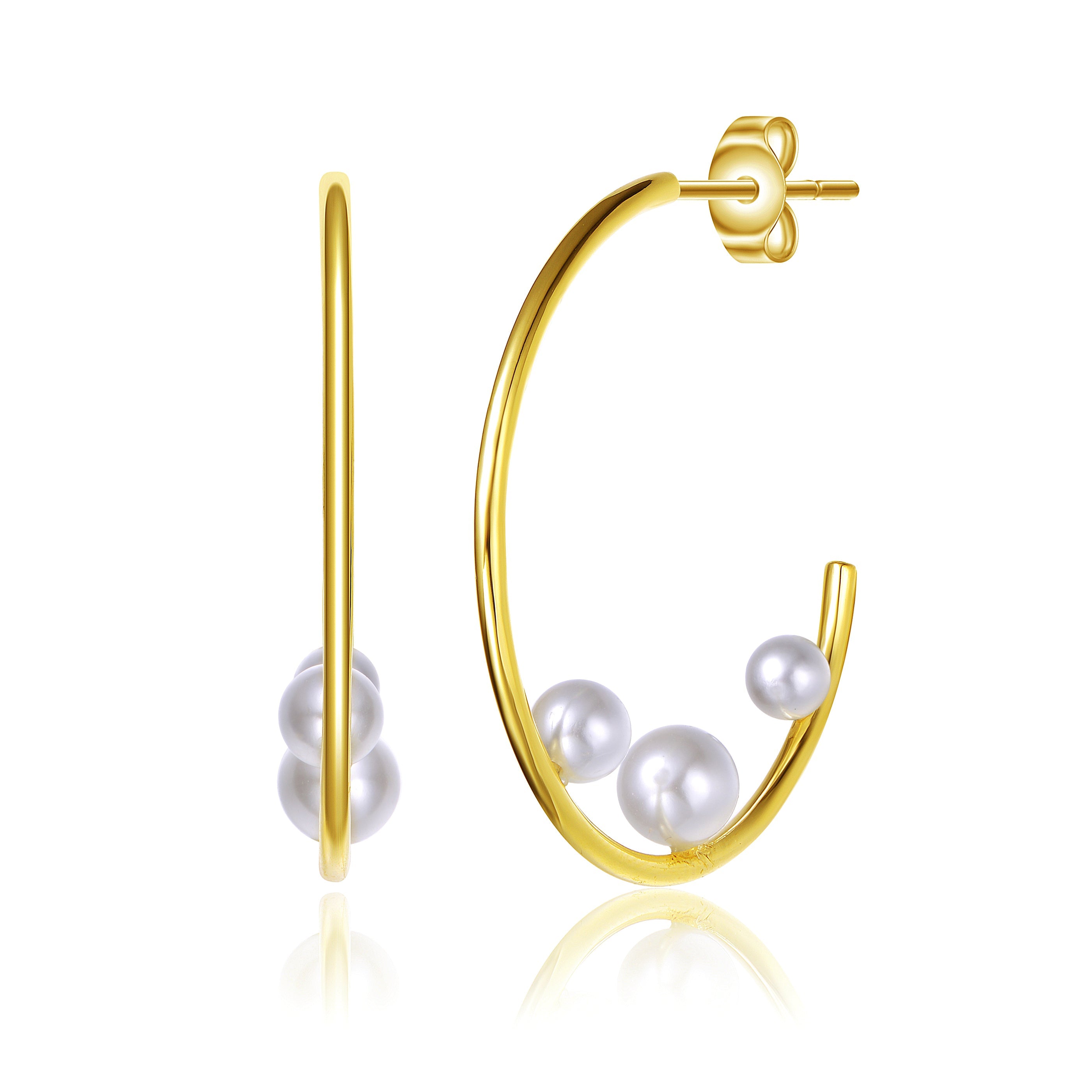 Rachel Glauber 14k Gold Plated Pearl Open Hoop