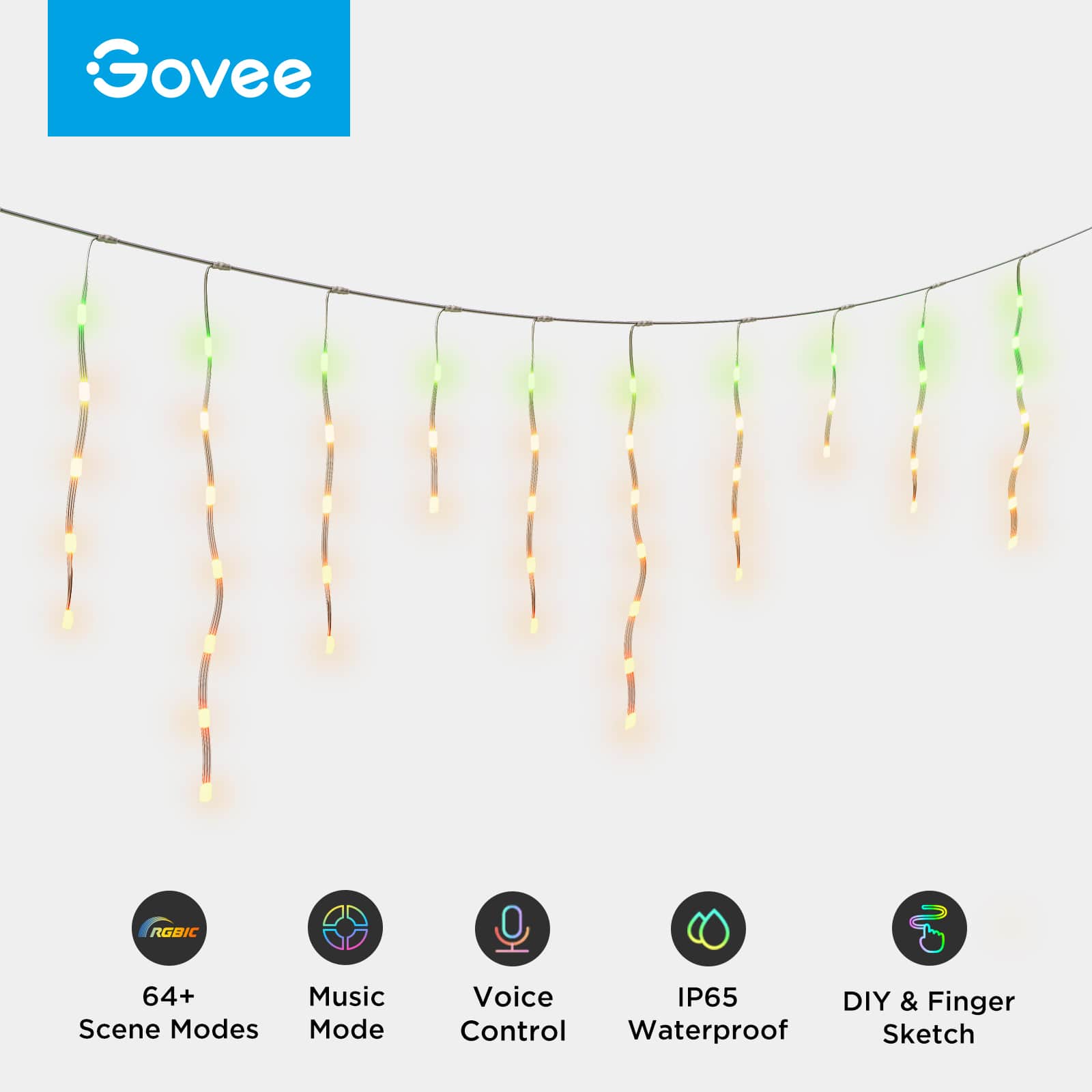 Govee - RGBIC 32.8ft Icicle Lights - Multi