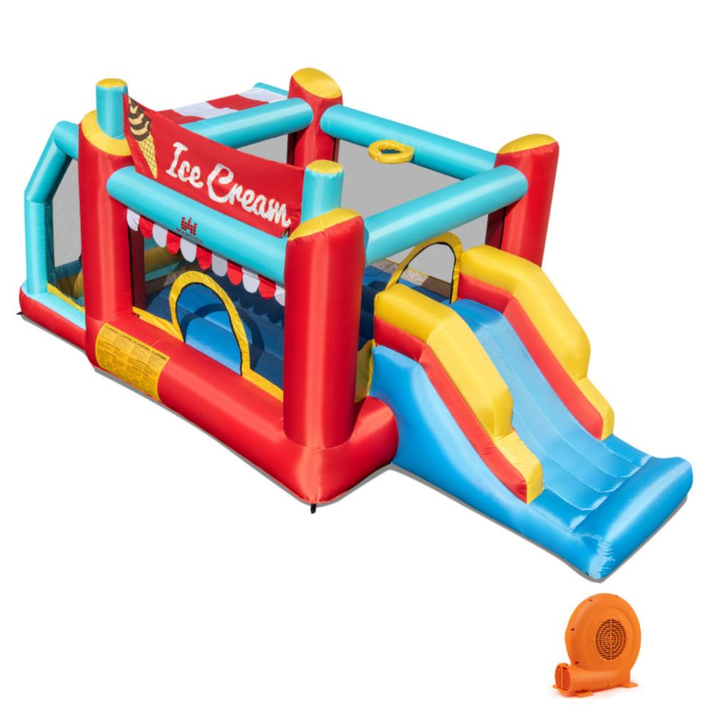 Hivvago 5-in-1 Ice Cream Inflatable Bounce House with Ball Pit and Slide with 520W Blower