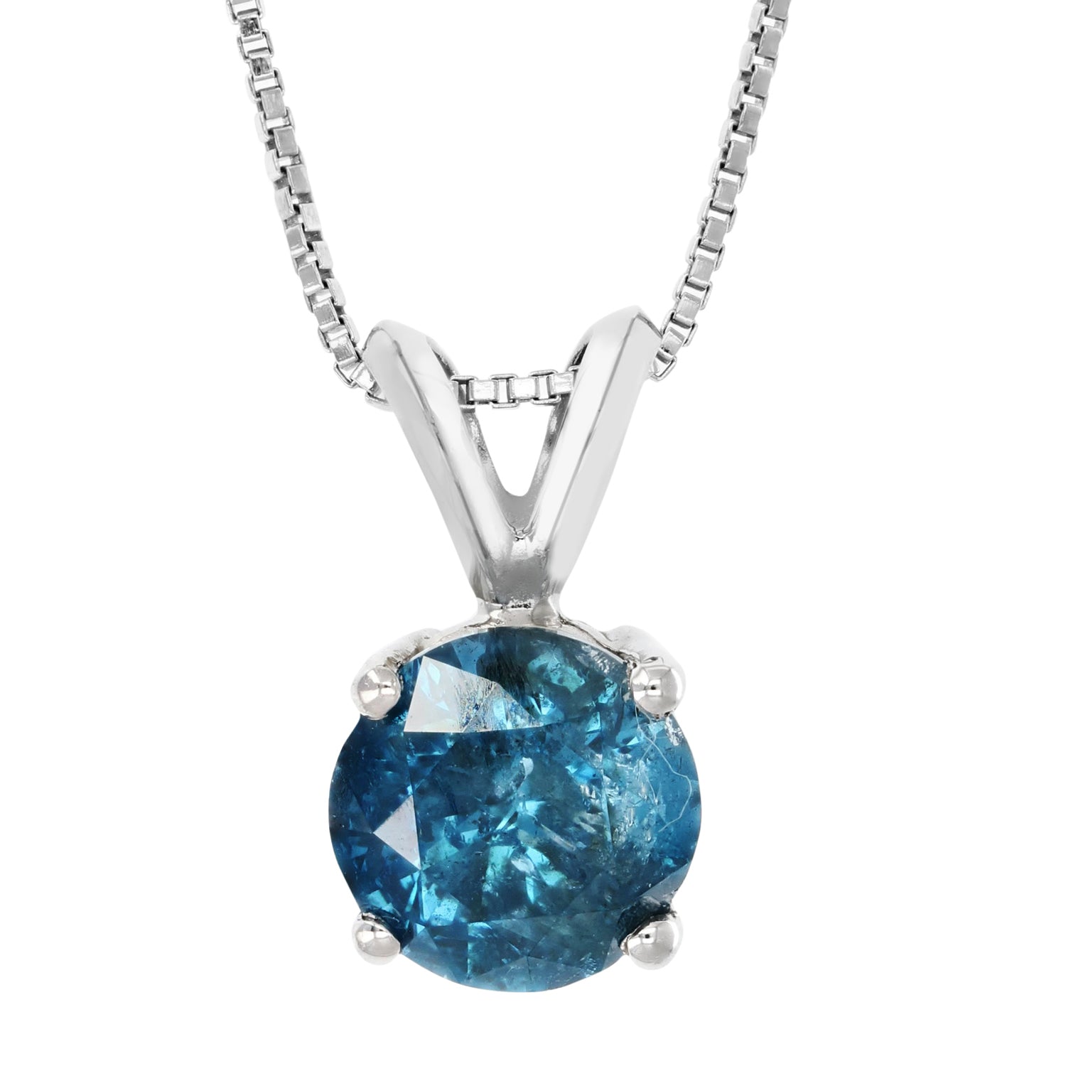 2.50 cttw Blue Diamond Solitaire Pendant Necklace 14K White Gold Round and Chain
