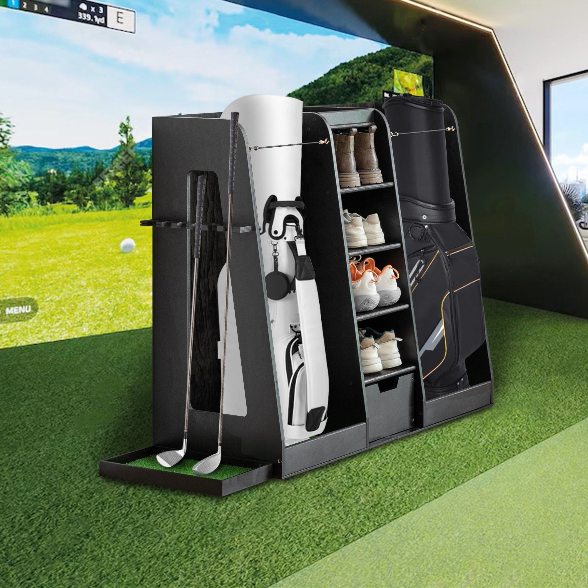 Streamdale 55" Wooden Golf Bag Organizer with Storage Drawers and Club Holders