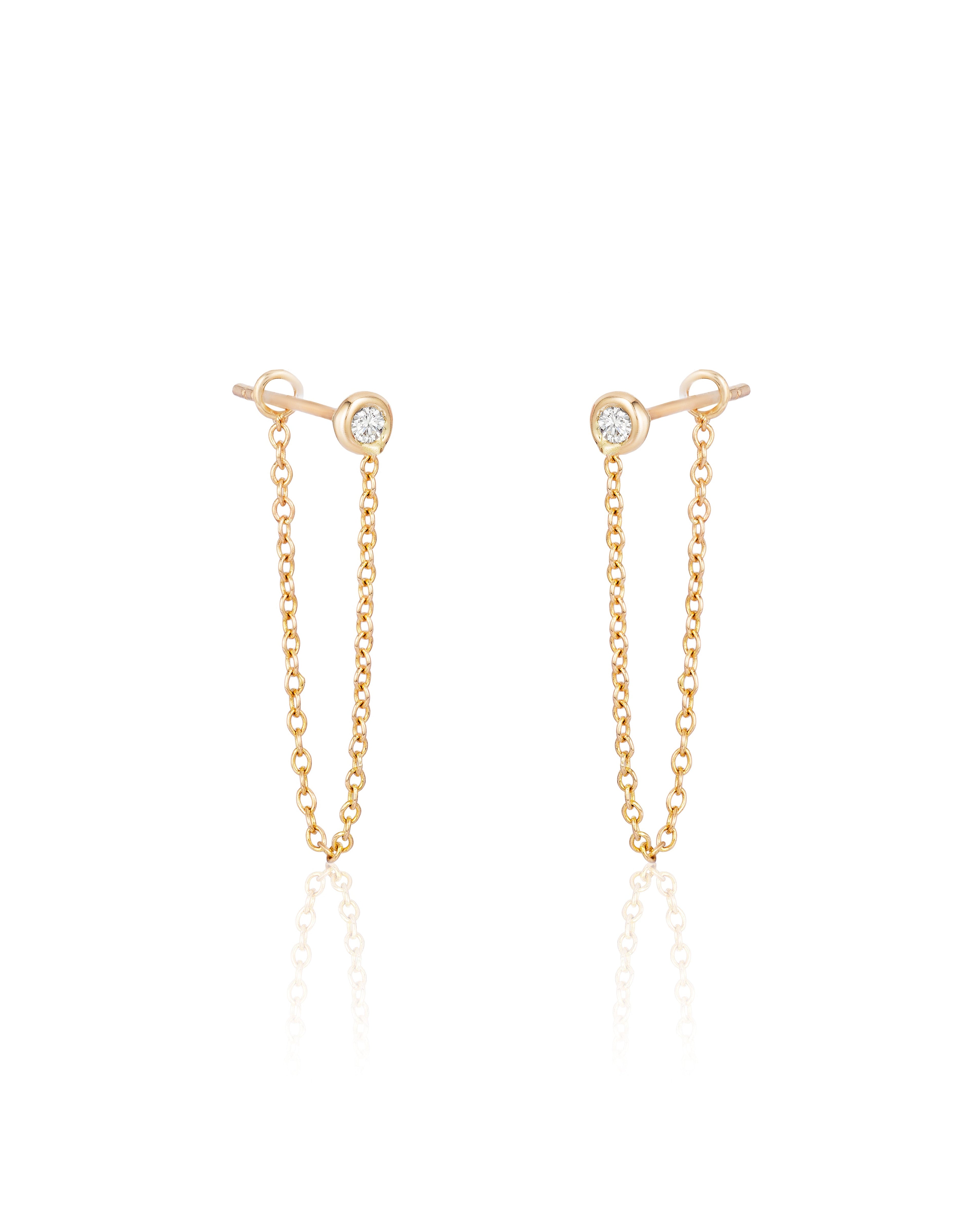 Bezel-Set Diamond Chain Earrings (1" drop)
